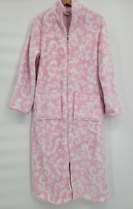 Croft & Barrow Full Zip Fluffy Robe Women's Medium Pink White Housecoat Pockets