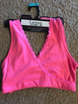 NUEVO Sujetador para dormir Lamaze algodón spandex encaje enfermería maternidad pequeño rosa intenso Foto 1 de 4
