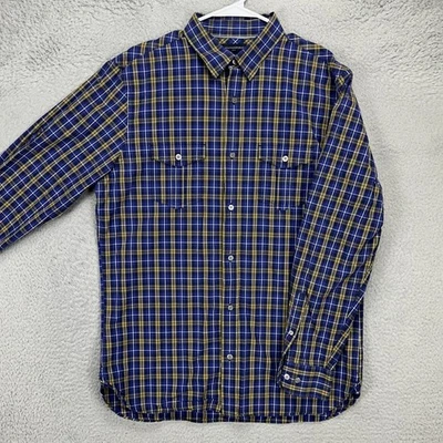 Camisa con botones Banana Republic para hombre grande azul amarillo a cuadros algodón solapa bolsillo Foto 1 de 4