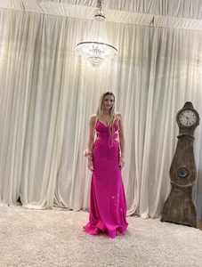 Sherri Hill Bright Fuchsia 56156 Size 6 Formal Prom Dress Worn Once paid  $500  - Picture 1 of 7