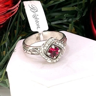Nuevo con etiquetas Anillo Brighton Eternity Nudo Cristal Rojo Tono Plata Banda de Desplazamiento Talla 9 Foto 1 de 4