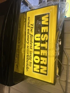 Western Union Plug-in elektrisches Leuchtschild - gelb und schwarz funktioniert neu aus altem Lagerbestand - Bild 1 von 16