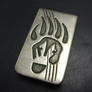 RANDY HOSKIE Vintage NAVAJO Sterling Silver Overlay BEAR PAW Claw MONEY CLIP - Picture 1 of 15