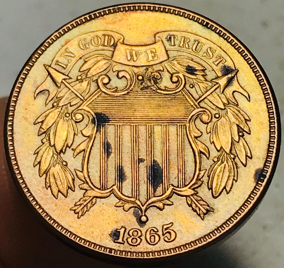 1865 Two Cent Piece 2C FULL MOTTO Civil War Era US Copper Coin CC28217 - Image 1 of 4