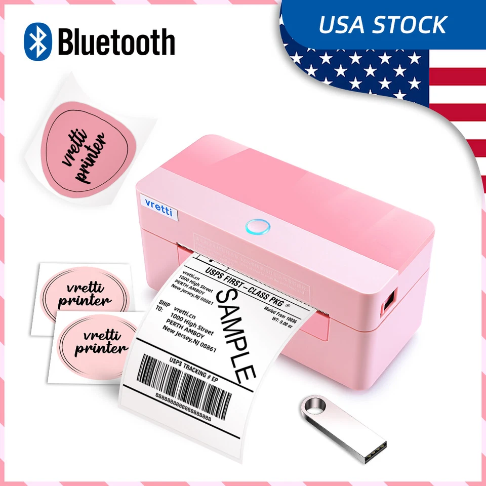 VRETTI Bluetooth Thermal Shipping Label Printer 4x6 EBAY MERCARI POSHMARK Pink - Image 1 of 4
