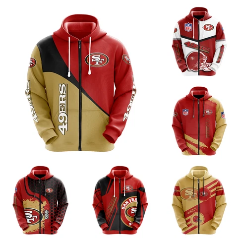 San Francisco 49ers Zip Up Hoodie Sweatshirt Casual Hooded Jacket Sports Coat Cover