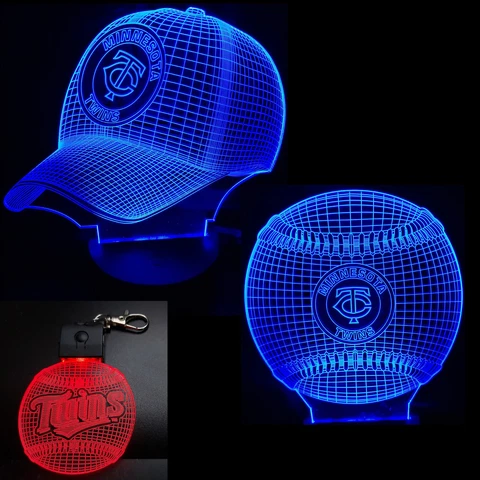 Minnesota Twins 2 Patterns in 1-3D Baseball Cap & Ball + Key Chain Light Cover
