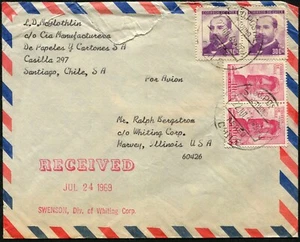Chile Santiago a Illinois EE. UU. Correo Aéreo Cubierta Franqueo América Latina - Imagen 1 de 1