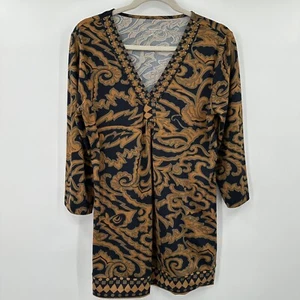 Soft Surroundings Beaded Neck 3/4 Sleeve Damask Tunic Top Blouse Size Small - Picture 1 of 7