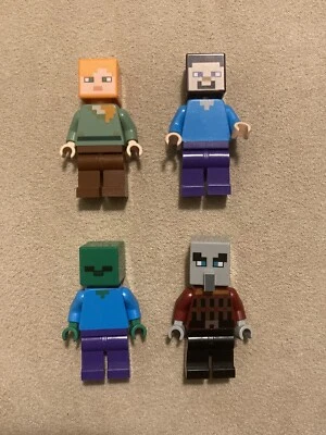 LEGO LOTE DE 4 MINIFIGURAS MINECRAFT SAQUEADOR~ZOMBI~STEVE~PERSONAJES DE ALEX Foto 1 de 2