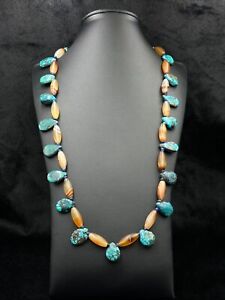 Ancient Natural Turquoise And Suleimani Yemeni Aqeeq Agate Stone Beaded Necklace