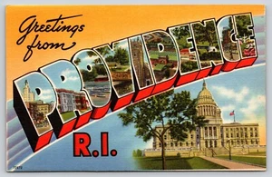 Postal Saludos desde Providence Rhode Island Carta Grande Lino 72672 - Imagen 1 de 2