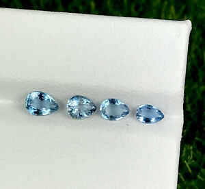 1.11cts 4 Pieces 4x3 to 6x4mm Pear Shape Natural Blue Aquamarine Loose Gemstone