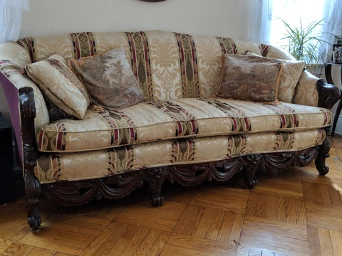 Vintage mahogany couch and chair, Length 81 1/2 Cover