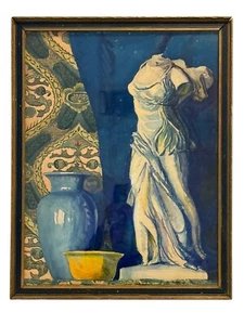 Vintage Clara Thorward Art Deco acquerello dipinto vittoria alata statua vasi - Foto 1 di 11