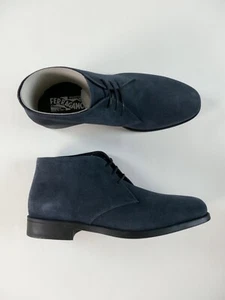 SALVATORE FERRAGAMO Pioneer blue suede Chukka ankle boots Size 10 43 authentic - Picture 1 of 10