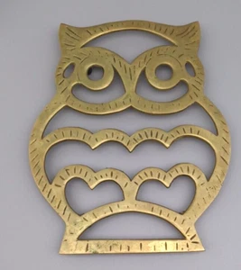 Brass Owl Footed Trivet Coaster Hot Plate Holder Metal Art Kitchen Decor - Picture 1 of 5