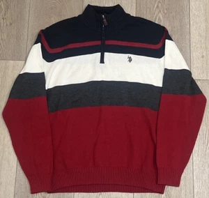 US Polo Assn 1/4 Zip High Neck Sweater Red White Blue Pullover Men’s Size XL USA - Picture 1 of 4