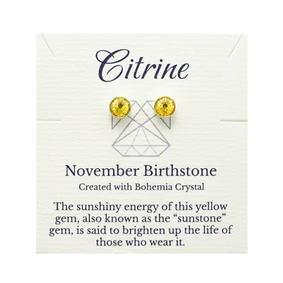 November Birthstone Citrine Earrings, Yellow Crystal, Silver or Gold Studs - Image 1 of 4