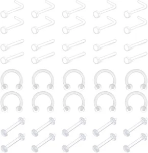 40pcs 16G 18G 20G Clear Flexible Nose Ring Bioflex Stud Retainer Nose Piercing B - Picture 1 of 2
