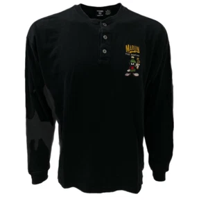 Warner Bros. Mens Vintage Henley Shirt Black Long Sleeve Embroidered 1996 XL - Picture 1 of 7