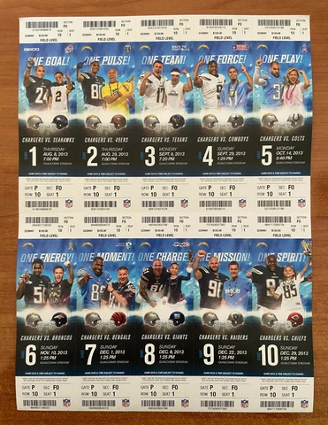 DEANDRE HOPKINS DEBUT - 2013 NFL SAN DIEGO CHARGERS FOOTBALL FULL TICKET SHEET Cover