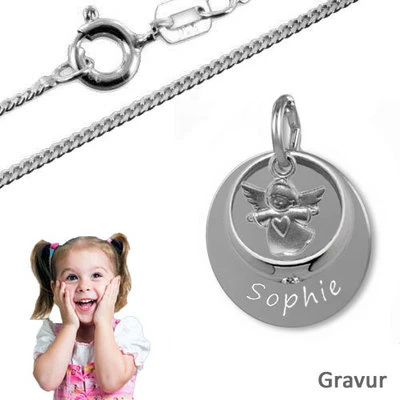 SILBERPOINT Taufkette,Kinderkette,Gravur Platte mit Taufring und Schutzengel- Silber925