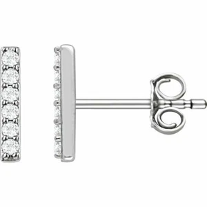 14K White Gold 1/10 CTW Lab-Grown Diamond Bar Earrings w/ Friction Posts / backs - Picture 1 of 2