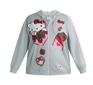 Hello Kitty Womens Valentines Day Chocolate Heart Zip Hoodie Gray Large 12-14 - Picture 1 of 10