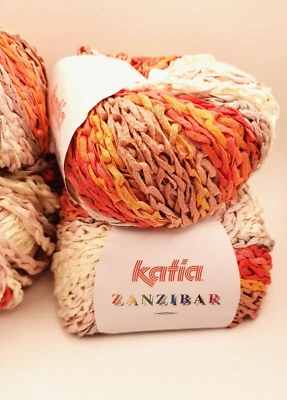 Lot of 8 balls Katia Zanzibar Yarn Oranges/rose/cream - Image 1 of 4