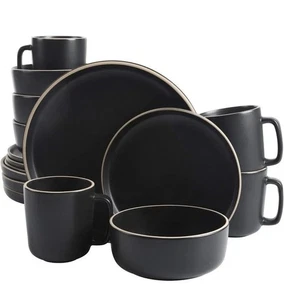 Gibson Home Zuma Round 16-Piece Matte Stoneware Dinnerware Set - Black - Picture 1 of 5