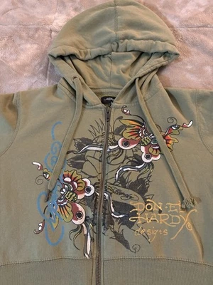 Sudadera con Capucha Ed Hardy Butterflies Y2K Olive Crop Cremallera ¡COMPRADA EN ZUMIEZ!! Foto 1 de 4