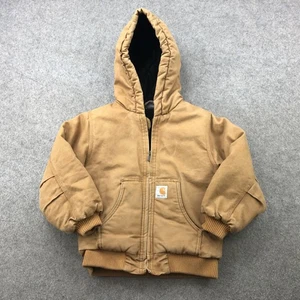 Carhartt Jacket Youth XS 6 Brown Hooded Quilted Lined Workwear Canvas Coat - Picture 1 of 13