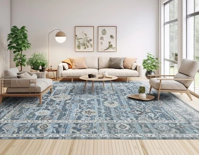 Tapete de área loomBloom vários tamanhos azul tufado à mão moderno floral lã - Imagem 1 de 4