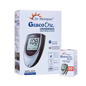 Dr Morepen BG 03 Gluco One Glucose Blood Monitoring Glucometer With 50 Strips - Picture 1 of 8
