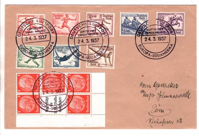 ZEPPELIN *HINDENBURG* Germany Air Mail SÜDAMERIKA 1936 OLYMPIC GAMES Essen KZ64 - Image 1 of 4