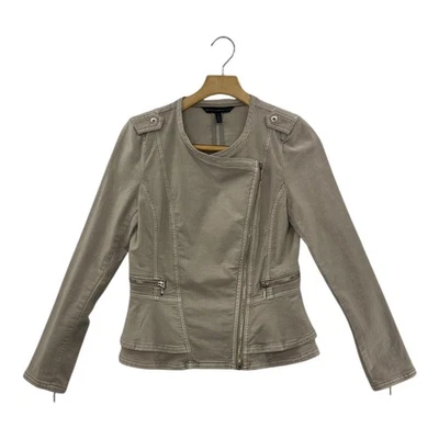 Белый дом черный рынок ассиметричный Moto куртка бежевый женский размер 4 пеплум - Изображение 1 из 4