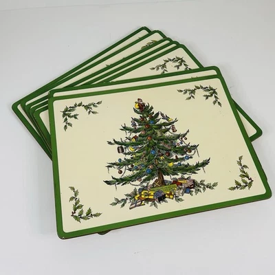 Vintage Spode Christmas Tree Cork Backed Placements 12 x 16 Set of 8 - Image 1 of 4