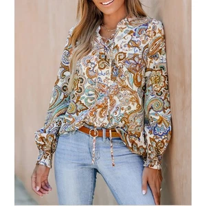 Cupshe Paisley Print Lace-Up Front Top Womens Size Medium Boho Style - Picture 1 of 11
