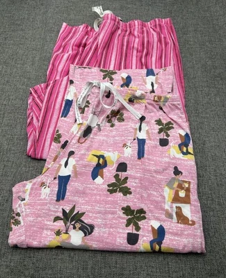 HUE Pajama Capri Pants Size XL, Lot of 2, Pink Prints - Image 1 of 4