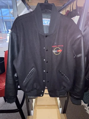 Chaqueta De Colección Horizon Kaye Años 80 CORVETTE C4 Cuero Negro Lana L Frontal A Presión XLNT Foto 1 de 4