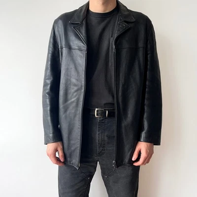 1980s Vintage French Army Air Force Military Pilot Flight Black Leather Jacket L - Image 1 of 4