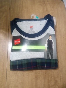 Hanes Langarm RAGLAN & Flanell Hose Set XL Herren grau/grün - Bild 1 von 6