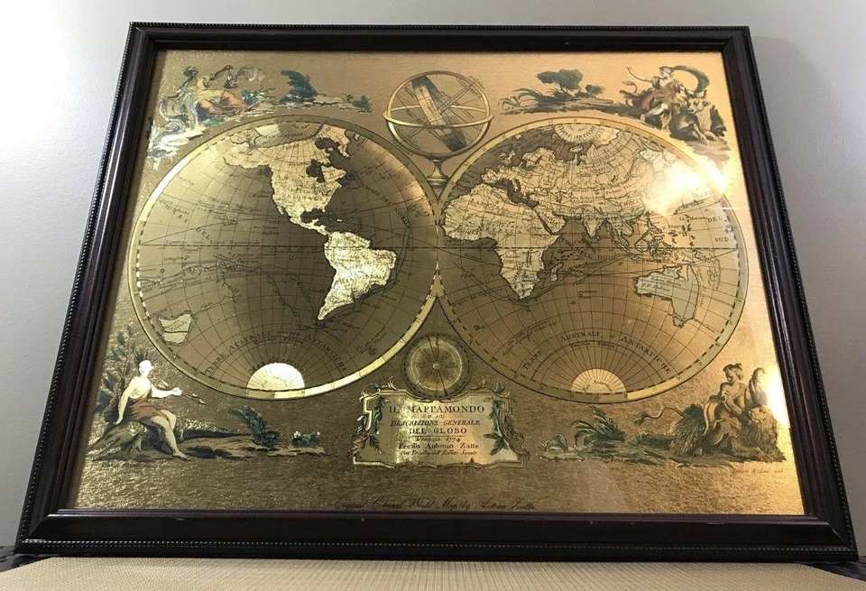 Gold Foil Mappamondo Del Globo 1774 Double Hemisphere World Map Antonio Zatta  - Image 1 of 4