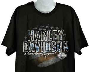 Harley Davidson SS Hemd Black Flag Patriotic Stars Stripes USA Chest43in Herren L - Bild 1 von 9