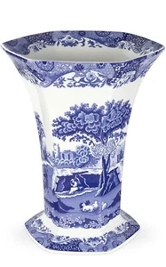 Spode Blue Italian Hexagonal Vase, Fine Porcelain, 10.5 Inch ~ Blue White ~ NEW! - Picture 1 of 2