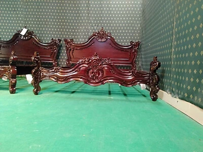 Cama de madera estilo barroco estilo francés diseñador gótico caoba oscura 76"x80" EE. UU. King Foto 1 de 4