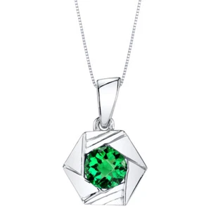 Simulated Emerald Sterling Silver Cirque Pendant Necklace 0.75 Carats - Picture 1 of 2