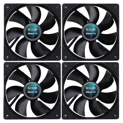 4 x Pack Gelid Solutions Silent 12 Black 120mm Case Fans 1000 RPM 40.3 CFM 3-Pin - Image 1 of 4