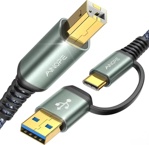 Cable de impresora USB 6,6 PIES [Plug & Play] USB-A y USB-C a USB-B 2.0 - Imagen 1 de 9